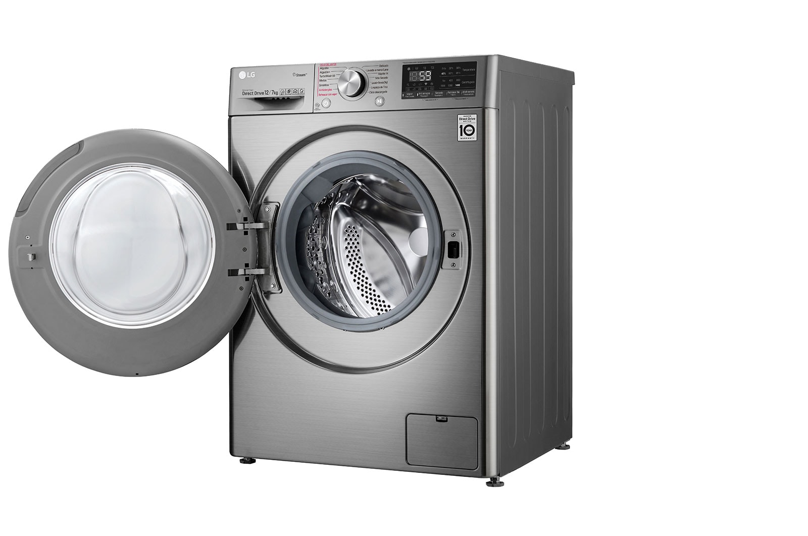 LG 12/7kg Lavasecadora Carga Frontal con Vapor, AI Direct Drive Inverter & Smart ThinQ (Wi-Fi), Color Acero, WD12VVC3S6C