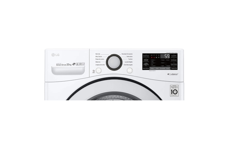 LG 22kg Lavadora Carga Frontal con Direct Drive Inverter & Smart ThinQ (Wi-Fi), Color Blanco, WM22WV26