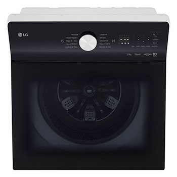 Top loading washing machine with lid in motion, showing soft closing door function.
