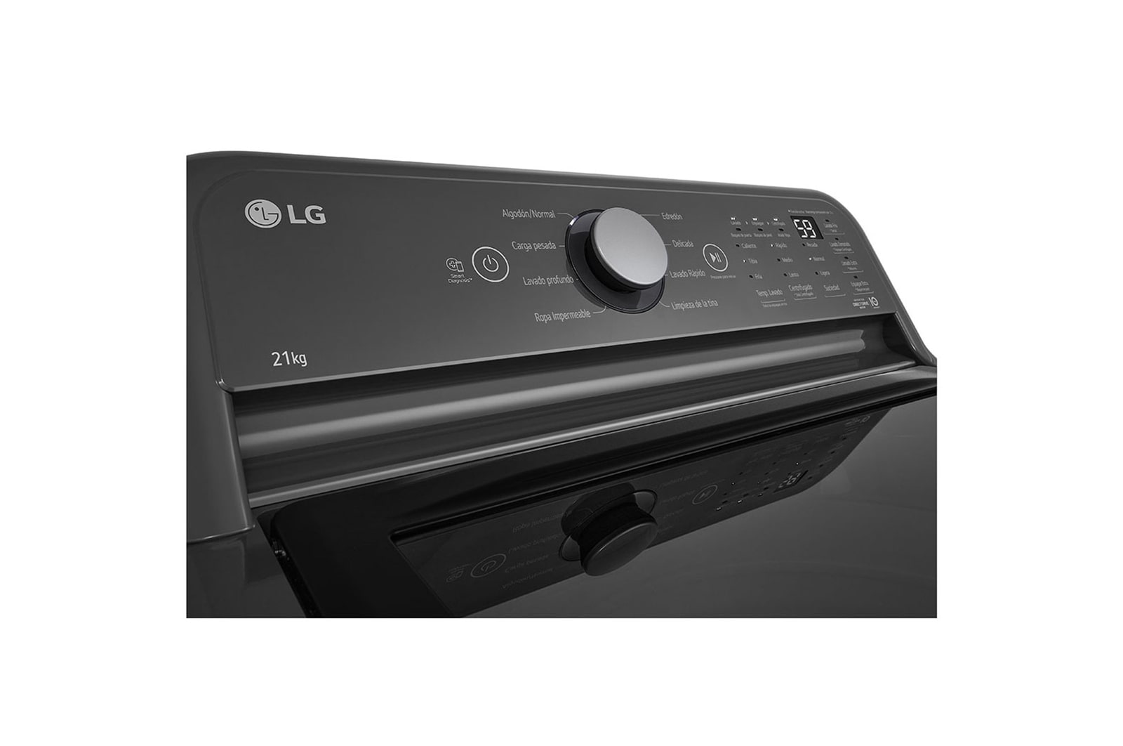 LG Lavadora Carga Superior 23kg con Direct Drive Inverter, Agitador, TurboDrum, Smart Diagnosis, Color Middle Black, WT23MT6HKA