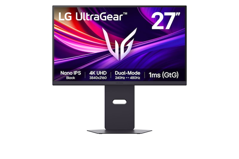 Front view of LG UltraGear™ Monitor gamer negro de 27 ″  UHD 4K Nano IPS 240Hz | 1ms (GtG), DP 2.1, DisplayHDR 600 27G850A-B