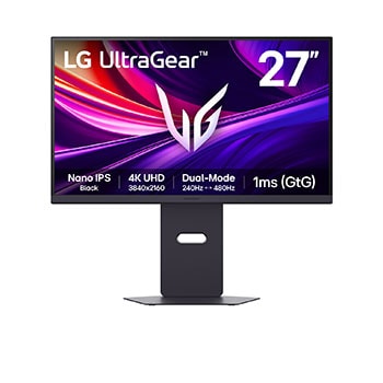 Front view of LG UltraGear™ Monitor gamer negro de 27 ″  UHD 4K Nano IPS 240Hz | 1ms (GtG), DP 2.1, DisplayHDR 600 27G850A-B