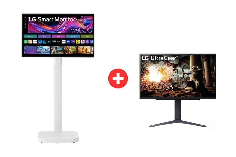 Front view of LG Monitor Inteligente Swing de 31.5" 4K UHD + Monitor Gamer UltraGear 27" QHD -IPS 32U27GS75.BDL