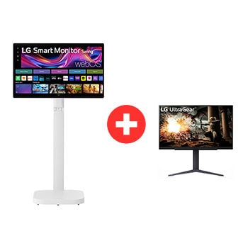 Front view of LG Monitor Inteligente Swing de 31.5" 4K UHD + Monitor Gamer UltraGear 27" QHD -IPS 32U27GS75.BDL