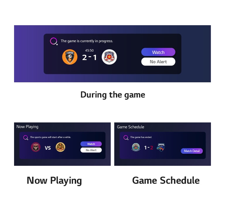 Los diferentes tipos de notificaciones sobre resultados, accesorios y horas de inicio se enumeran horizontalmente debajo de la imagen.