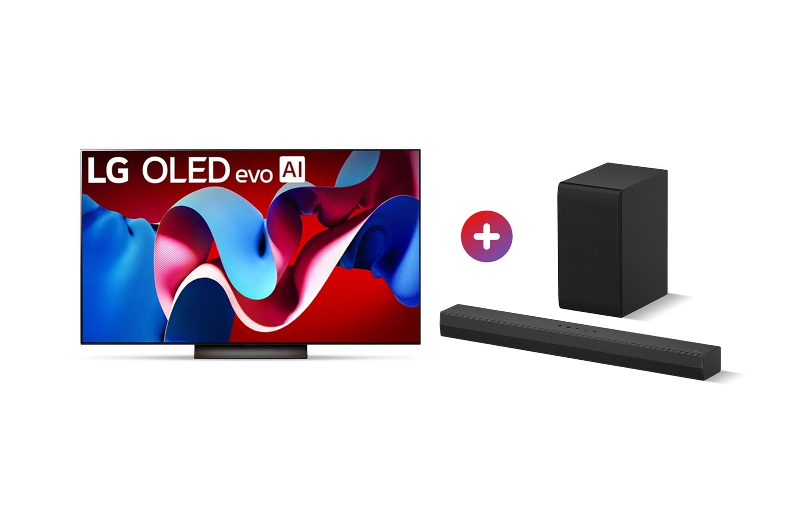 Front view of Combo 77" LG OLED evo AI C4 4K Smart TV + Barra de Sonido S30A OLED77C4S30
