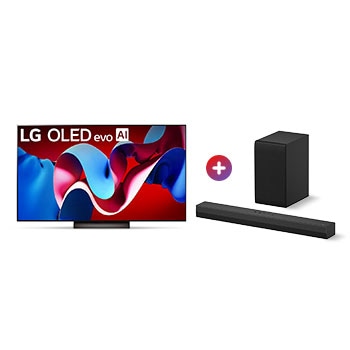 Front view of Combo 77" LG OLED evo AI C4 4K Smart TV + Barra de Sonido S30A OLED77C4S30