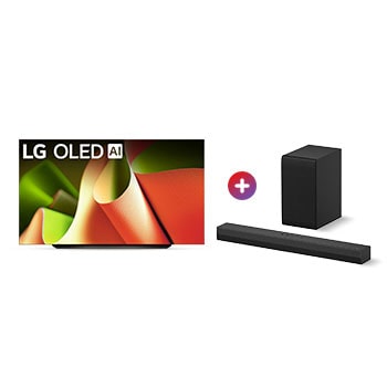 Front view of Combo 83" LG OLED AI B4 4K Smart TV + Barra de Sonido S30A OLED83B4S30