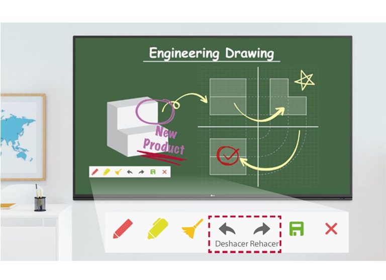 Clase de dibujo de ingeniería con la herramienta de anotación de TR3PJ utilizando las funciones Deshacer y Rehacer.