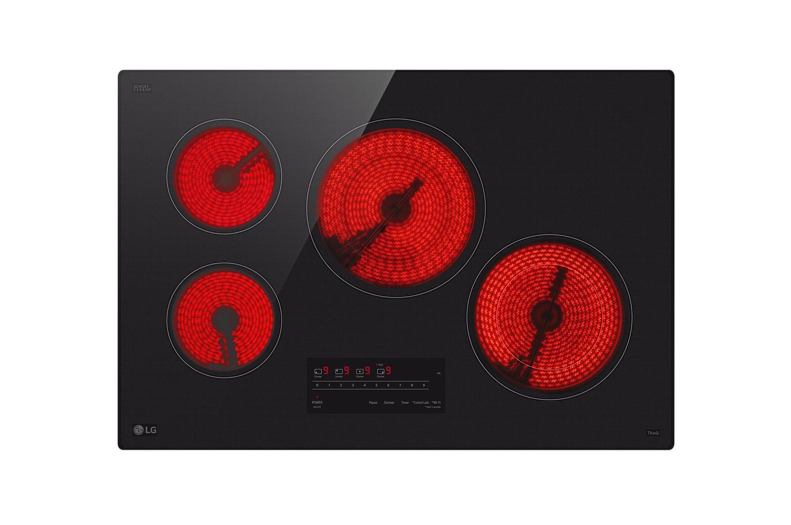 Front view of Cooktop Eléctrica LG 30"  Controles SmoothTouch™ con UltraHeat™ CBEW3013BE