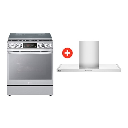 Front view of Estufa a Gas de 5.8 p³ LG InstaView™ + Campana 90cm Acero Inoxidable LG5847HC36.BDL