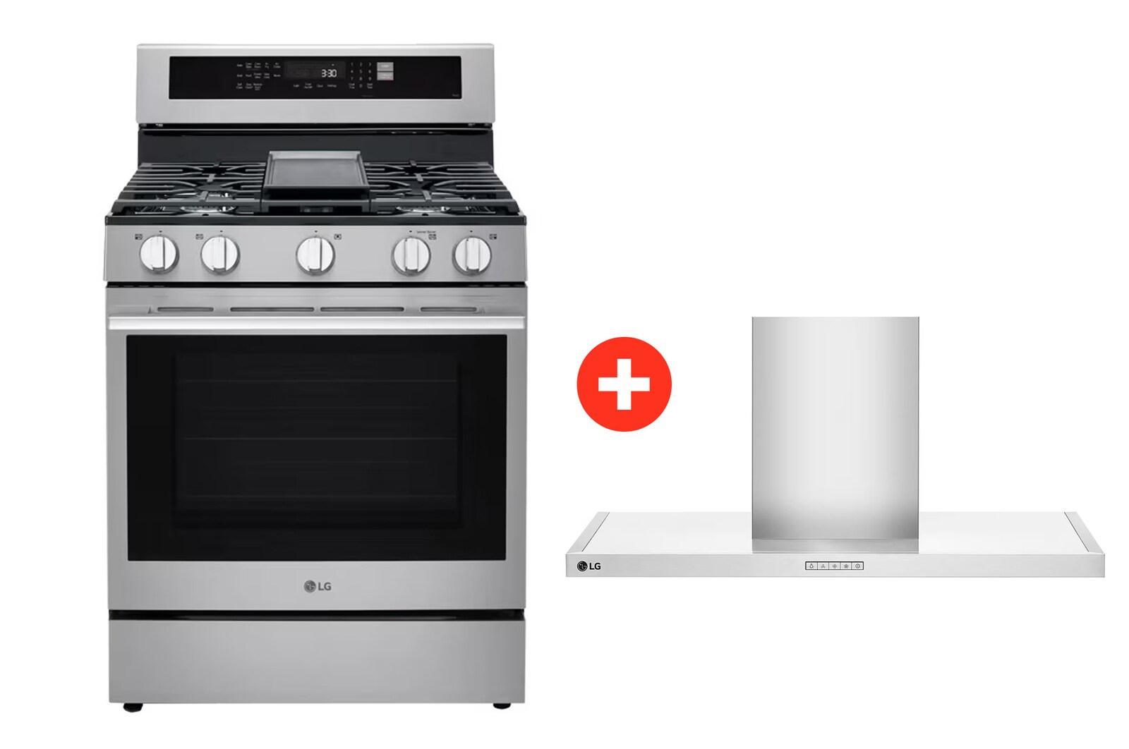 Front view of Estufa a gas 6.3 cuft InstaView™ + Campana Extractora LG con Filtro de grasa lavable LRGN25XHCEZ.BDL