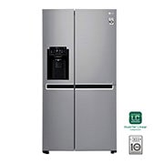 Front view of 24 pᶟ | Side by Side | Moist Balance Crisper™ | Compresor lineal inverter | Platinum Silver | ThinQ™ (Neto: 22 pᶟ) GS65SPP1