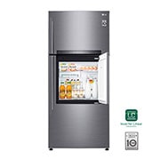 Front view of 19 pᶟ |Door-in-Door® |Top Freezer |Compresor linear inverter |Platinum silver |ThinQ™ LT51MDP
