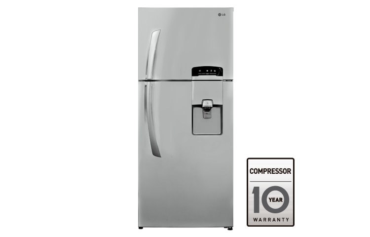 Front view of NEVERA NO FROST, 457LTS, HYGIENE FRESH, DISPENSADOR DE AGUA, PLATINUM SILVER 2 GM-S582ULS