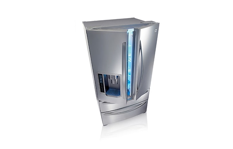 Front view of Refrigerador con 4 puertas estilo Francés. Nevera con hielo y agua. Acabado en acero inoxidable. GR-L25AUSJH