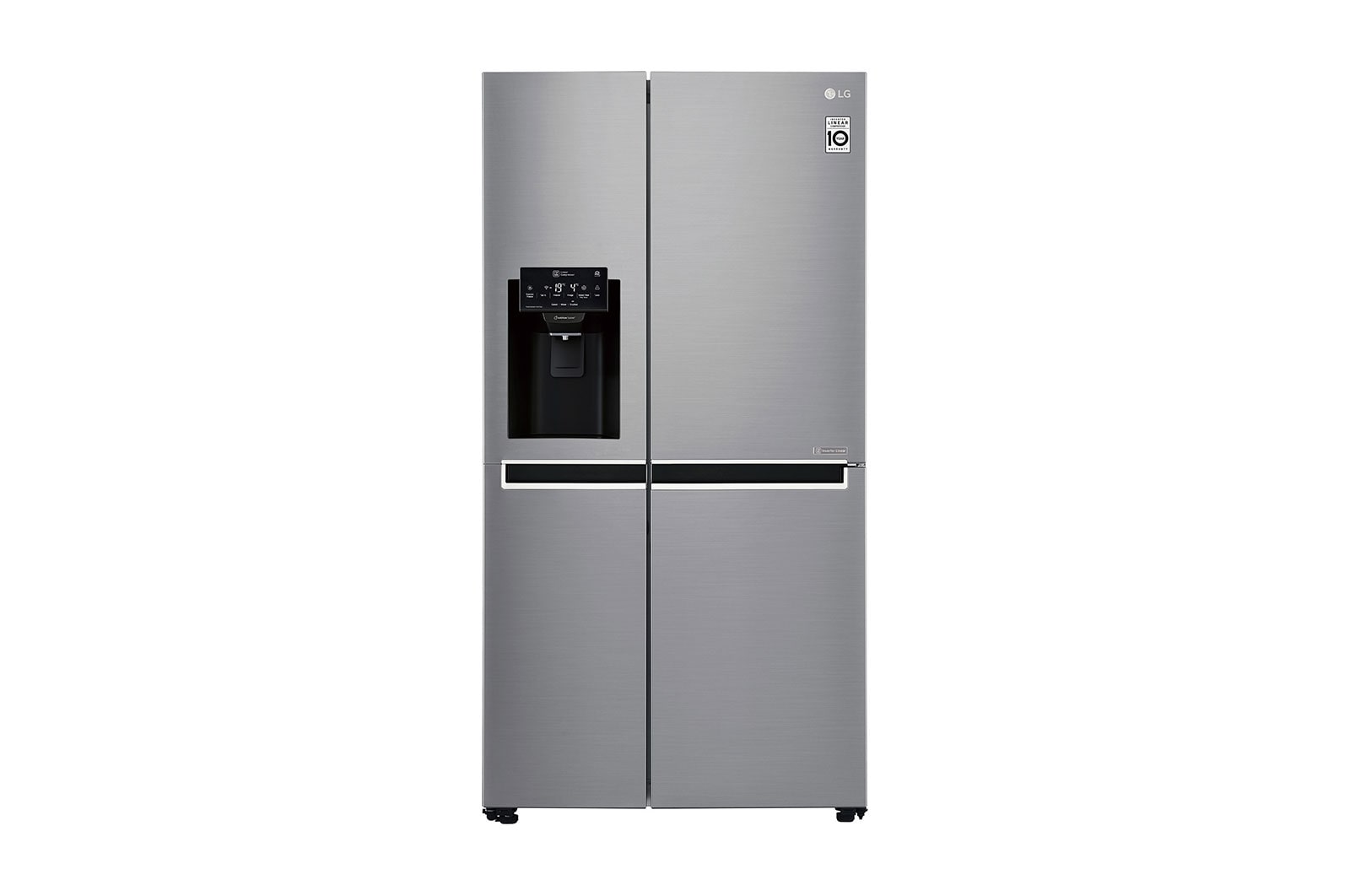 Front view of 24 pᶟ | Side by Side | Moist Balance Crisper™ | Compresor lineal inverter | Platinum Silver | ThinQ™ (Neto: 22 pᶟ) GS65SPP1