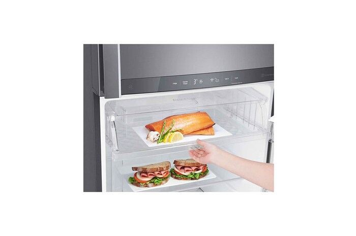 LG Refrigeradora Top Freezer 19.3pᶟ(Gross)/18pᶟ(Net)  Smart Inverter ThinQ™ NatureFRESH™™ Dispensador Agua , GT51SGP