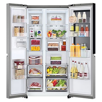 front open door with food refrigerator 
