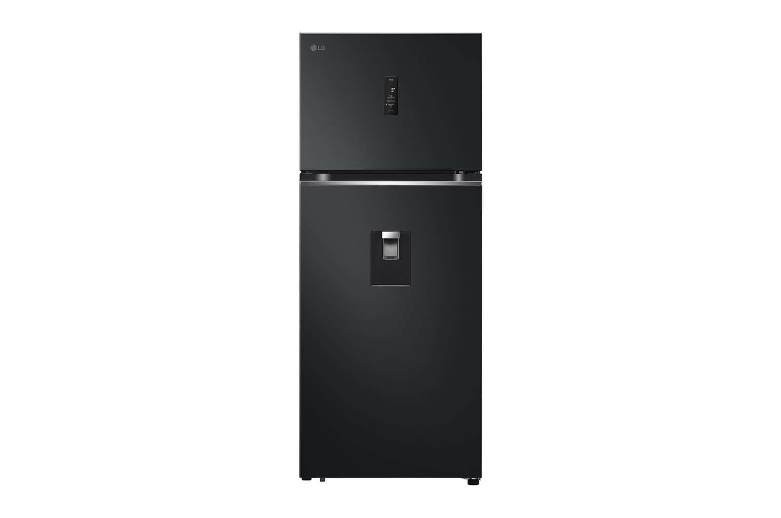 Front view of Refrigeradora Top Freezer 13.5pᶟ (Net) / 14.9 pᶟ (Gross) Smart Inverter & ThinQ™, color Negro Mate VT40APD