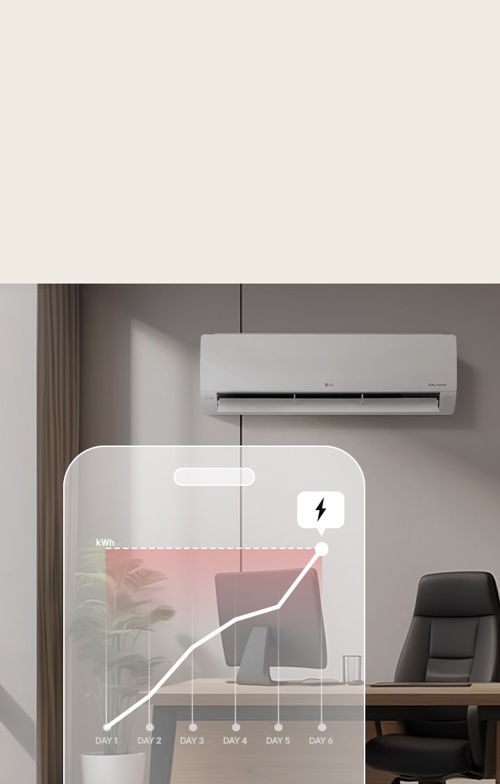 Imagen que explica kW Manager con aplicación para teléfono inteligente que muestra la gestión de filtros y el monitoreo de energía