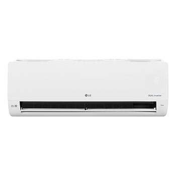Front view of LG DUAL Inverter air conditioner with open lower vane