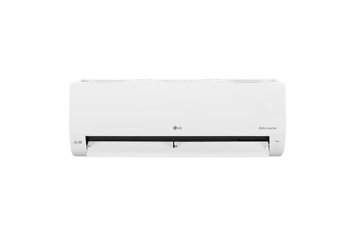 Front view of LG DUAL Inverter air conditioner with lower vane fully open