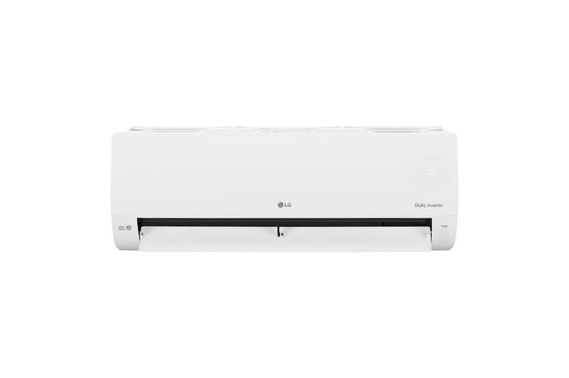 Front view of LG DUAL Inverter air conditioner with lower vane fully open