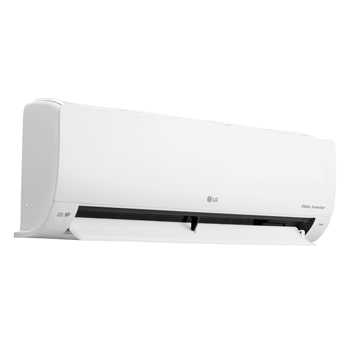 Right perspective view of LG DUAL Inverter air conditioner with open lower vane.