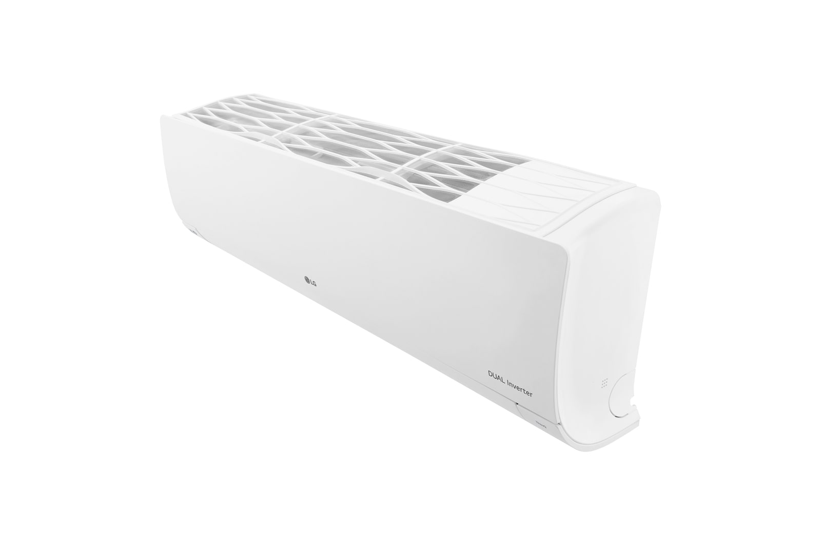 Top perspective view of LG DUAL Inverter air conditioner.