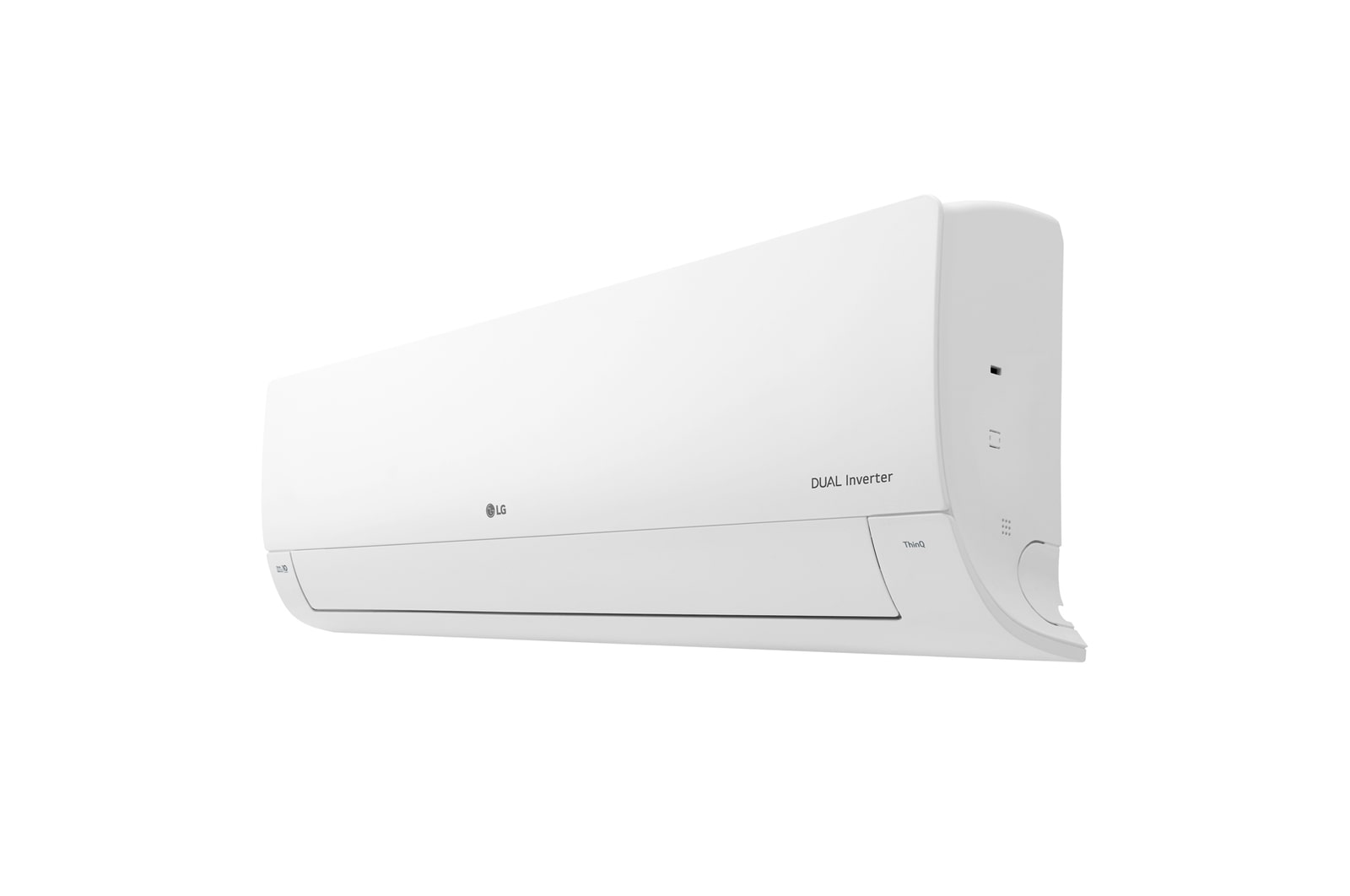 Side perspective view of LG DUAL Inverter air conditioner.