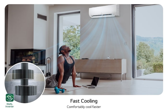 LG Aire Acondicionado LG DUALCOOL Inverter, 12,000 BTU/h, Solo Frío, 220V, Compresor Dual Inverter con 10 años de garantía, Pre Filtro, Recubrimiento Gold Fin™ en la condensadora., VX122C1