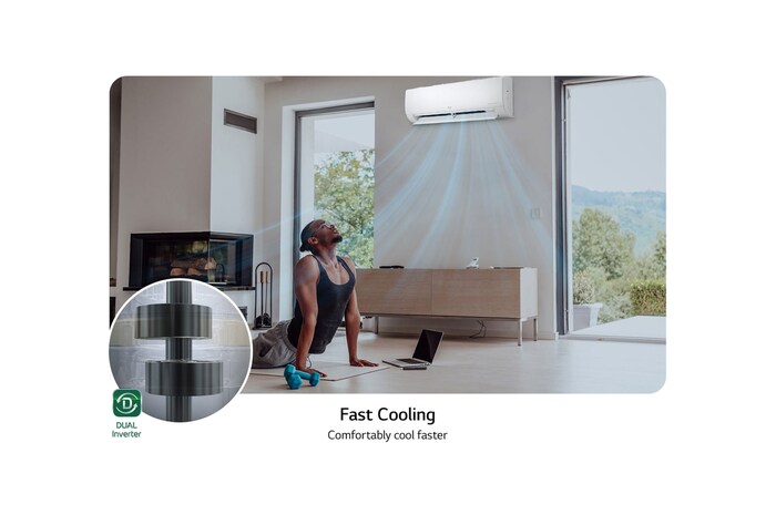 LG Aire Acondicionado LG DUALCOOL Inverter, 18,000 BTU/h, Solo Frío, 220V, Compresor Dual Inverter con 10 años de garantía, Pre Filtro, Recubrimiento Gold Fin™ en la condensadora., VX182C1