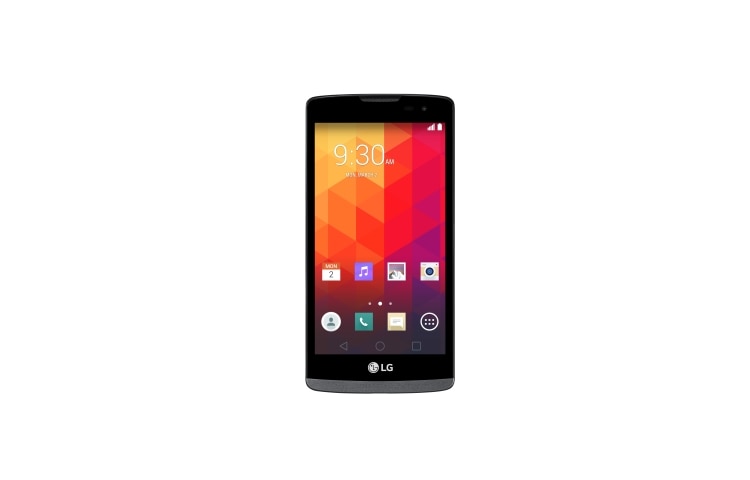 Front view of LG Leon. Pantalla 4.5&#34;, Procesador Quad-Core 1.2GHz, Knock Code  H320MB