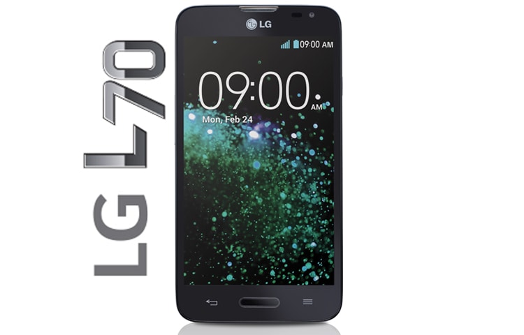 Front view of LG L70, SMARTPHONE CON PANTALLA IPS DE 4.5&#34;, ANDROID 4.4 KITKAT, PROCESADOR DUAL CORE DE 1.2 GHZ Y BATERÍA DE 2100MAH Disponible en Panamá  LG-L70-D320-D320G8-NEGRO
