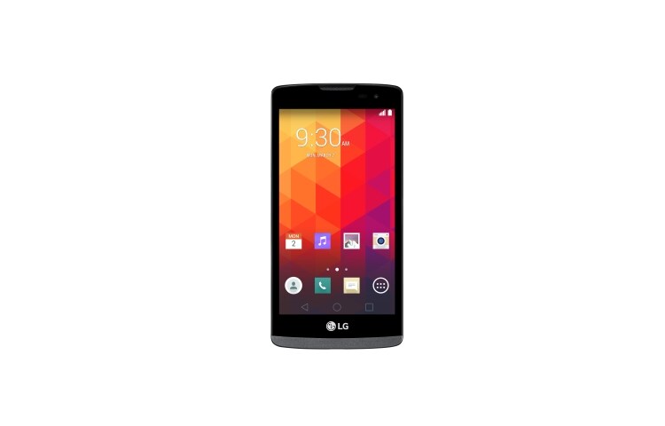 Front view of LG Leon. Disponible para Costa Rica. Pantalla 4.5&#34;, Procesador Quad-Core 1.2GHz, Knock Code LGH326T