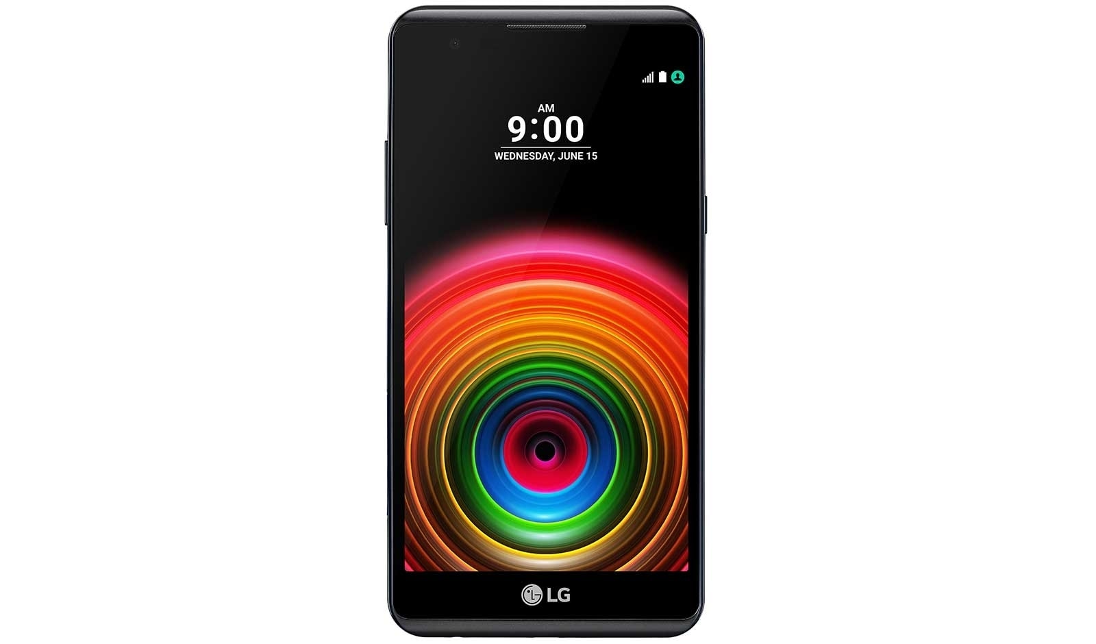Front view of LG X Power Black con pantalla de 5.3&#39;&#39; y cámara principal de 13MP con Auto-Focus LGK220F
