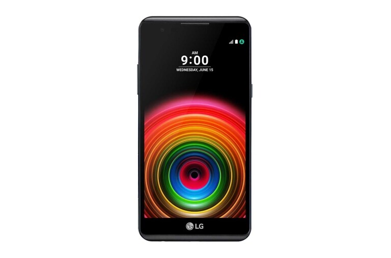 Front view of LG X Power Black con pantalla de 5.3&#39;&#39; y cámara principal de 13MP con Auto-Focus LGK220F