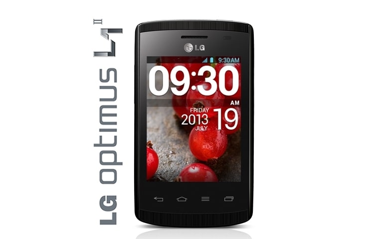 Front view of LG OPTIMUS L1 II, ANDROID 4.1.2 JELLY BEAN, PANTALLA TÁCTIL DE 3&#39;&#39; Y CÁMARA DE 2MP OPTIMUS L1 II LGE410I
