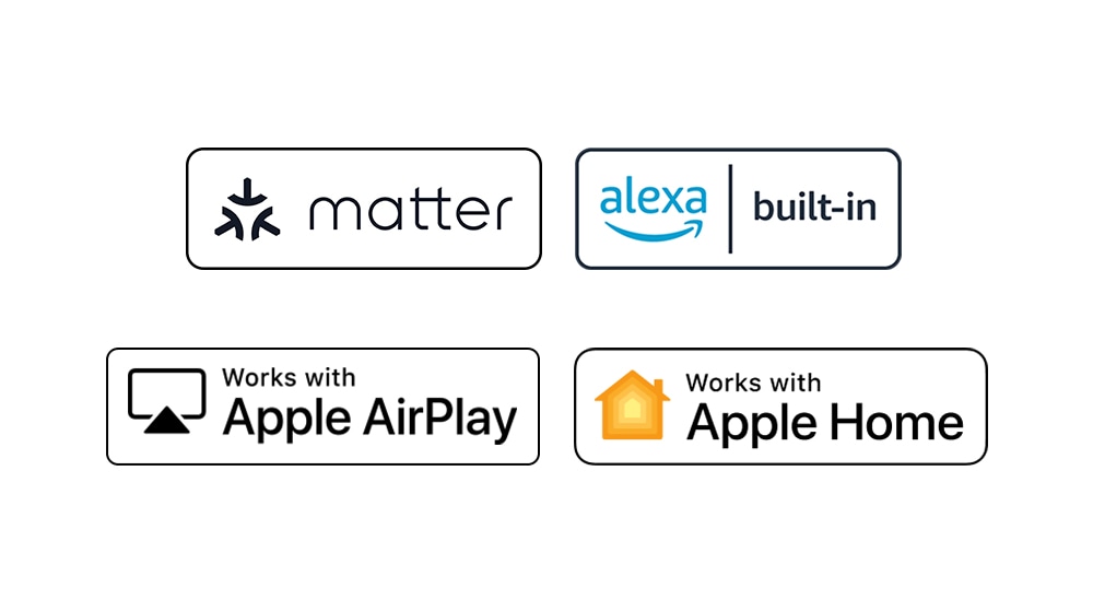 El logo de alexa incorporado El logo de funciona con Apple AirPlay El logo de funciona con Apple Home