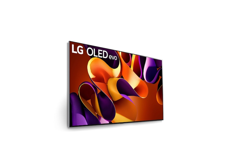 Vista lateral derecha del LG OLED evo TV, OLED G4 en la pared