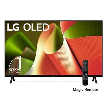 Front view with LG OLED TV, OLED B4, 11 Years of world number 1 OLED Emblem and webOS Re:New Program logo on screen with 2-pole stand