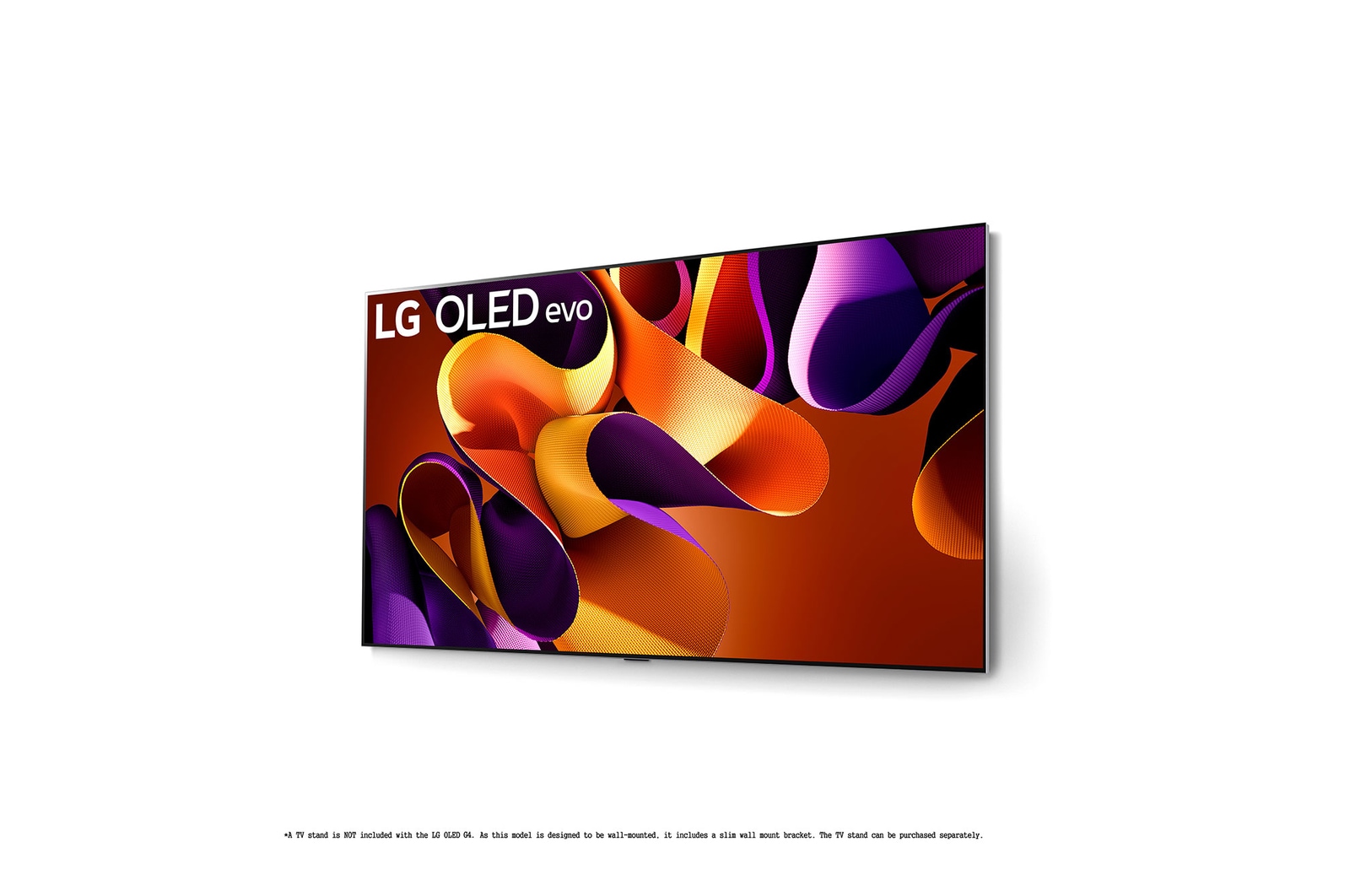 Vista lateral izquierda ligeramente inclinada de LG OLED evo TV, OLED G4 en la pared