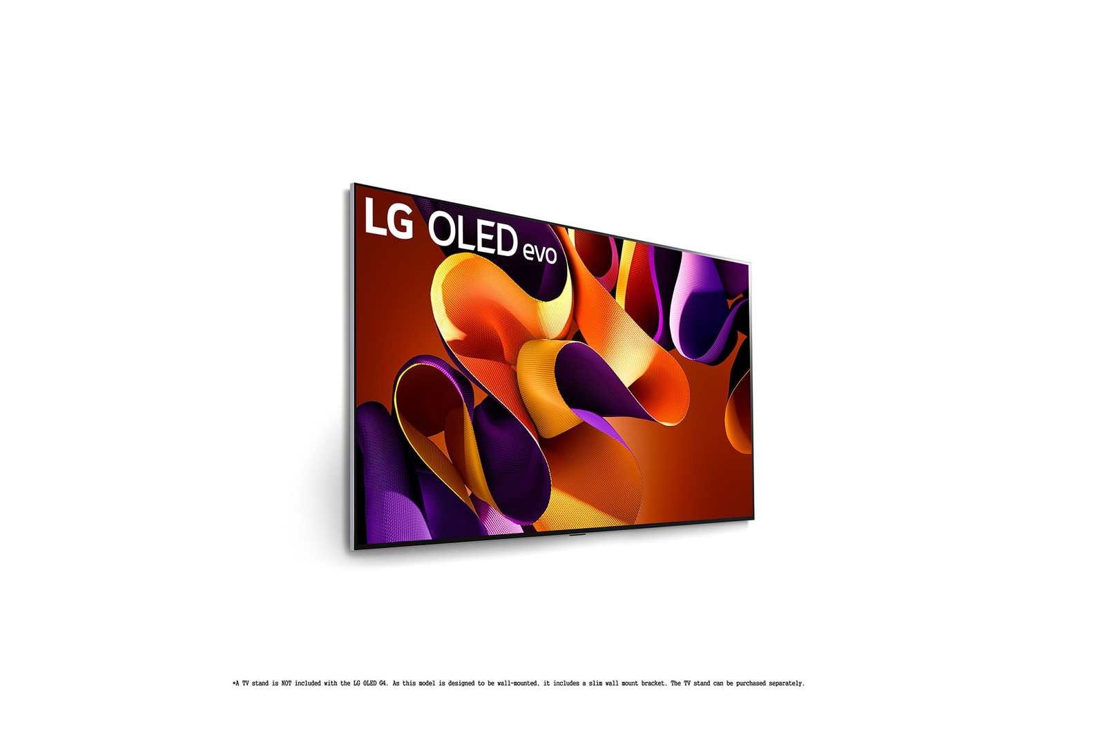 Vista lateral derecha ligeramente inclinada del LG OLED evo TV, OLED G4 en la pared