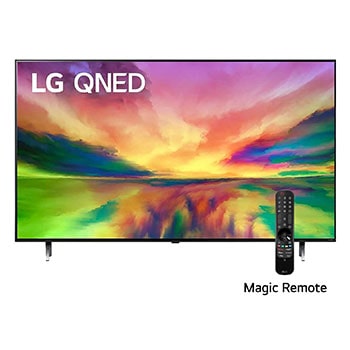 LG Pantalla LG QNED 75'' QNED80 4K SMART TV con ThinQ AI , Una vista frontal del televisor LG QNED con una imagen de relleno y el logotipo del producto en, 75QNED80SRA, thumbnail 1