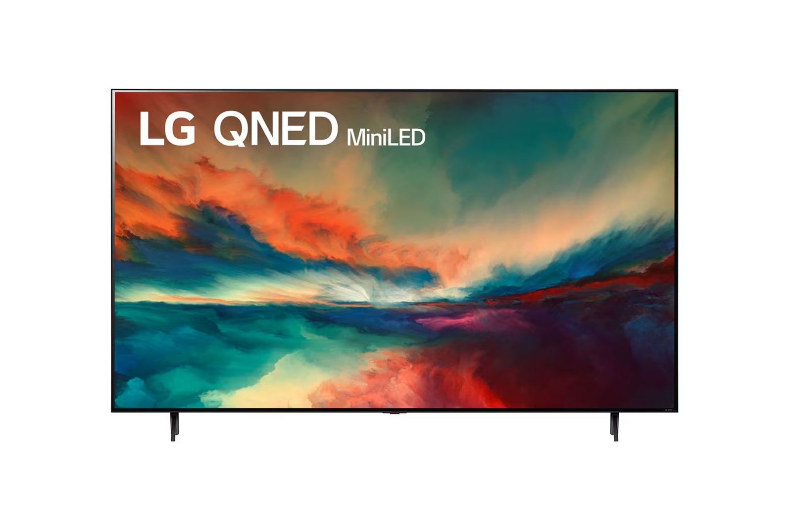 LG Pantalla LG QNED miniLED 75'' QNED85 4K SMART TV con ThinQ AI, Una vista frontal del televisor LG QNED con una imagen de relleno y el logotipo del producto en, 75QNED85SRA, thumbnail 1