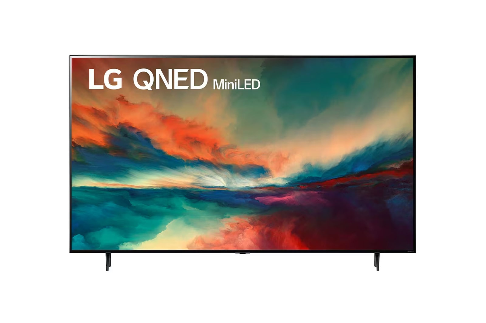 LG Pantalla LG QNED miniLED 86'' QNED85 4K SMART TV con ThinQ AI, Una vista frontal del televisor LG QNED con una imagen de relleno y el logotipo del producto en, 86QNED85SRA, thumbnail 1