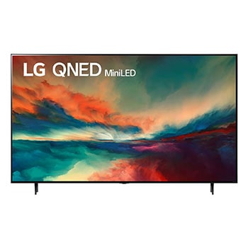 LG Pantalla LG QNED miniLED 86'' QNED85 4K SMART TV con ThinQ AI, Una vista frontal del televisor LG QNED con una imagen de relleno y el logotipo del producto en, 86QNED85SRA, thumbnail 1