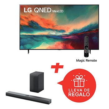 Front view of Pantalla LG QNED miniLED 86" QNED85 4K SMART TV con ThinQ AI + Barra de sonido LG S70TY 400W ch 3.1.1 Dolby Atmos® WOW Orchestra AI Sound Pro 86QNEDS70T