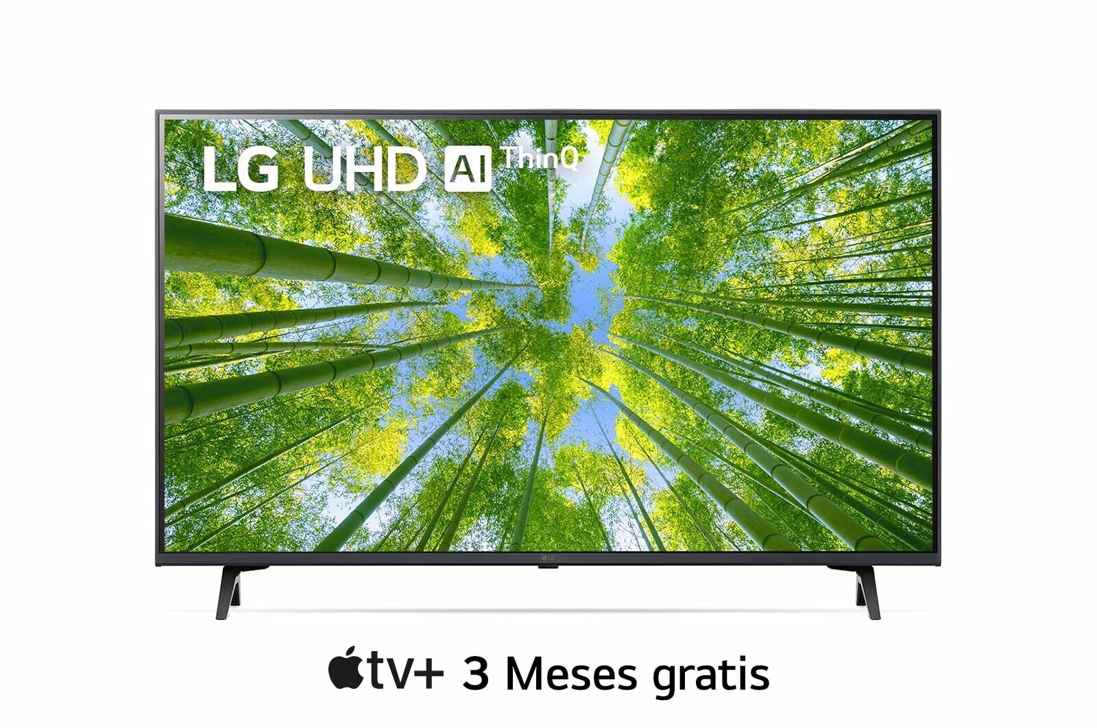 Una vista frontal del televisor LG UHD con la imagen de relleno y el logotipo del producto encima